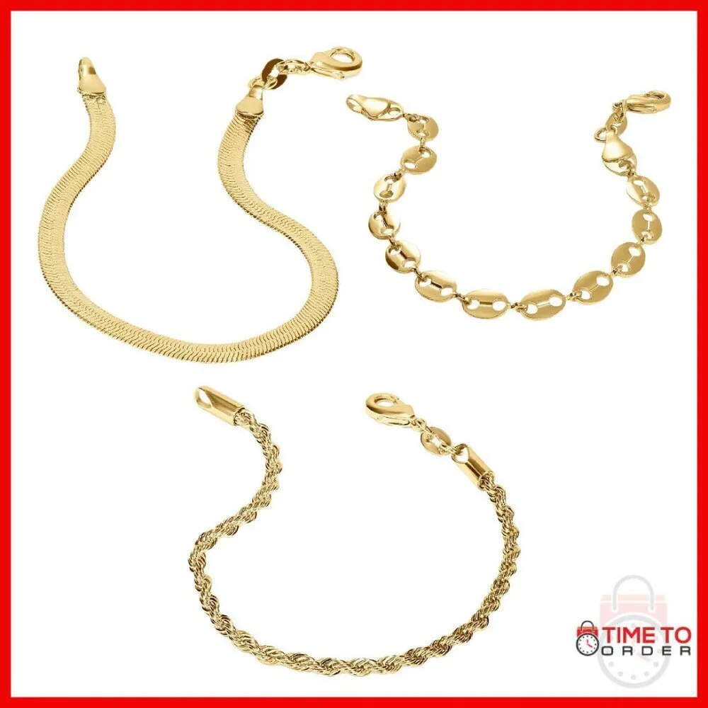 Gold PVD Coated Bracelet Set, 7